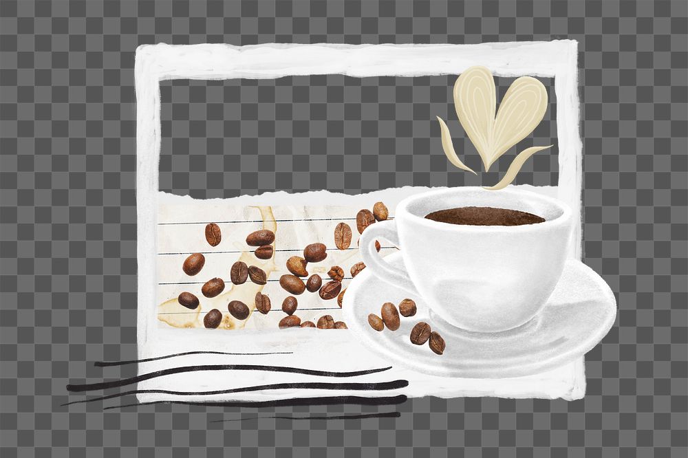 Aesthetic coffee png lifestyle instant photo frame sticker, transparent background