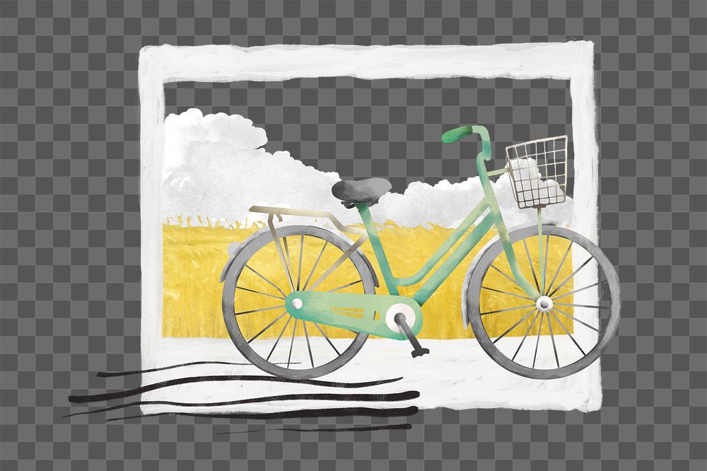 Aesthetic bicycle png lifestyle instant photo frame sticker, transparent background