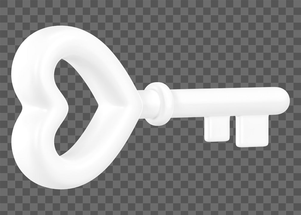 White heart key png Valentine's 3D element, transparent background