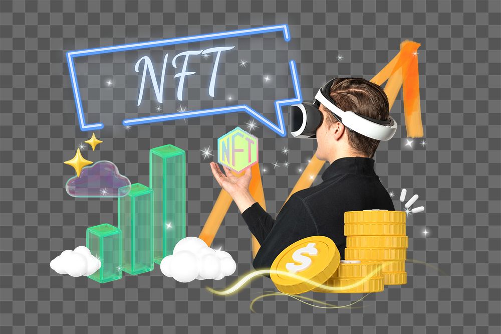 NFT investment png word element, 3d remix, transparent background