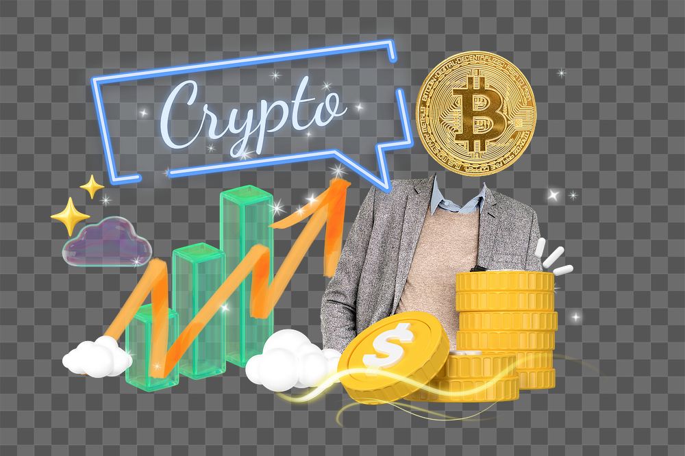 Crypto investment png word element, 3d remix, transparent background