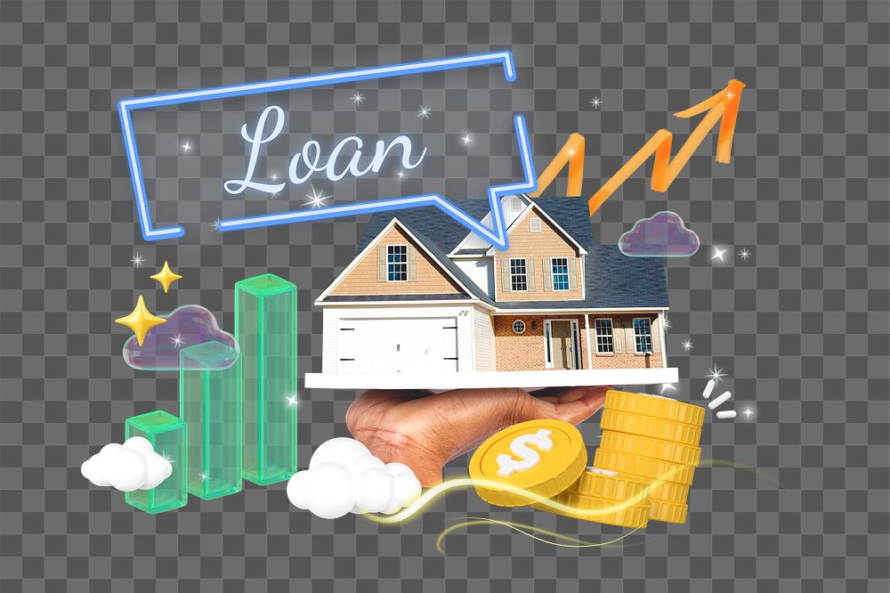 Real estate loan png word element, 3d remix, transparent background