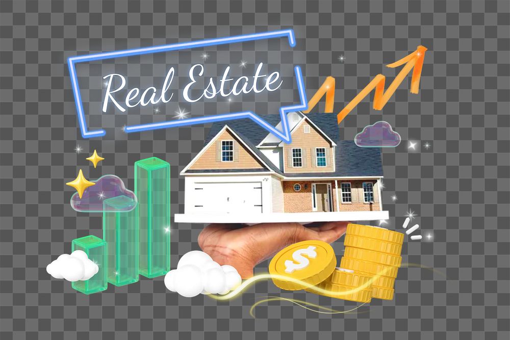 Real estate png word element, 3d remix, transparent background