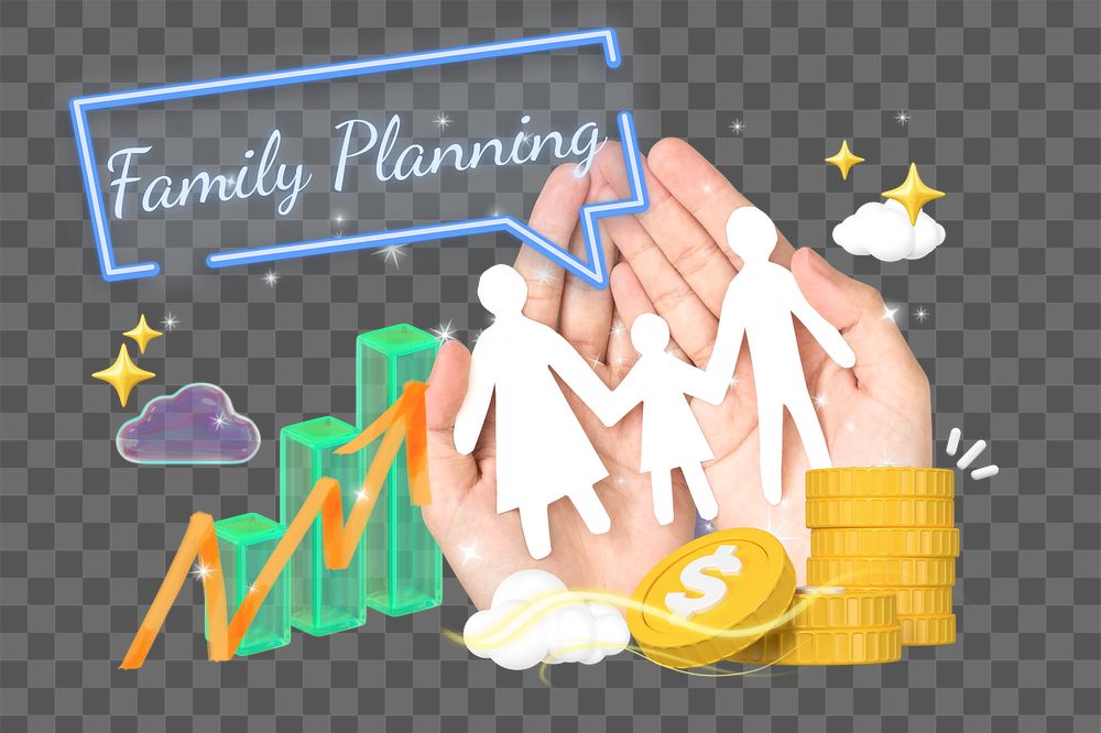 Family planning png word element, 3D collage remix, transparent background