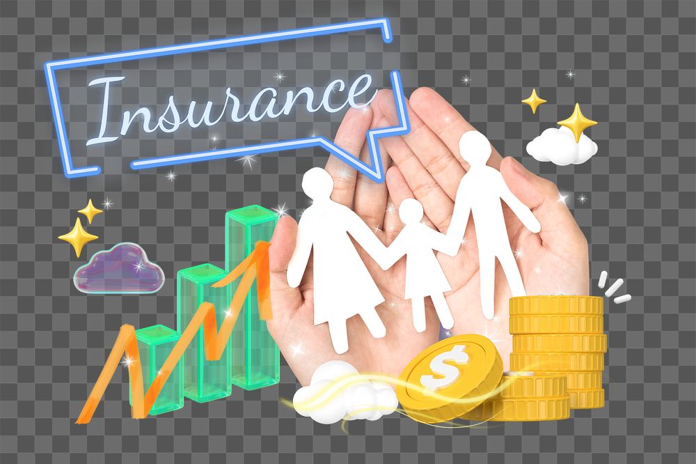 Family insurance png word element, 3D collage remix, transparent background