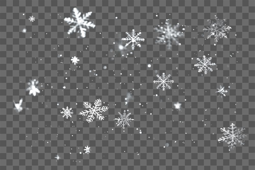 PNG Photo of a *snow flakes* falling with snow, isolated on darkblue background --ar 3:2