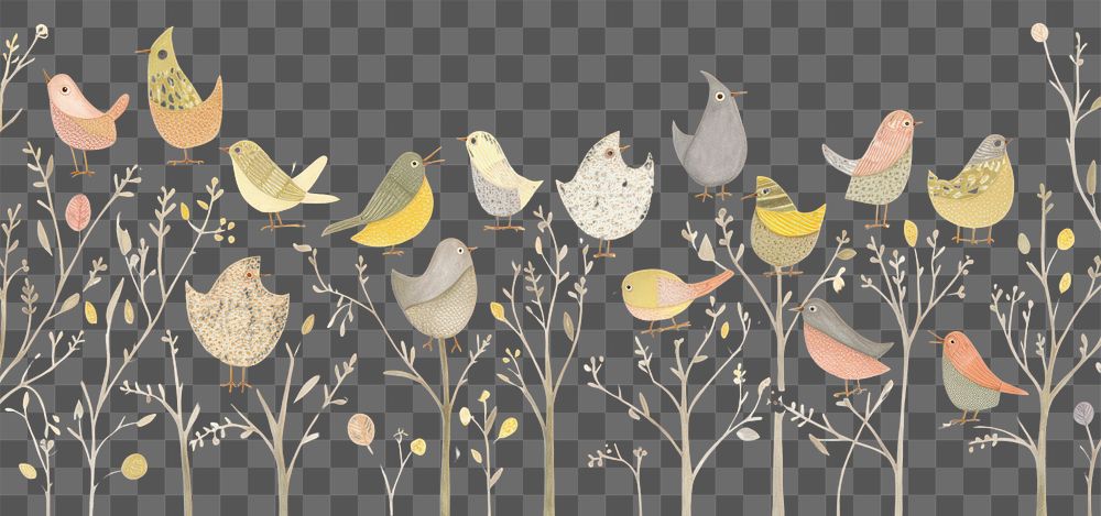 PNG  Cute birds pattern drawing animal. AI generated Image by rawpixel.