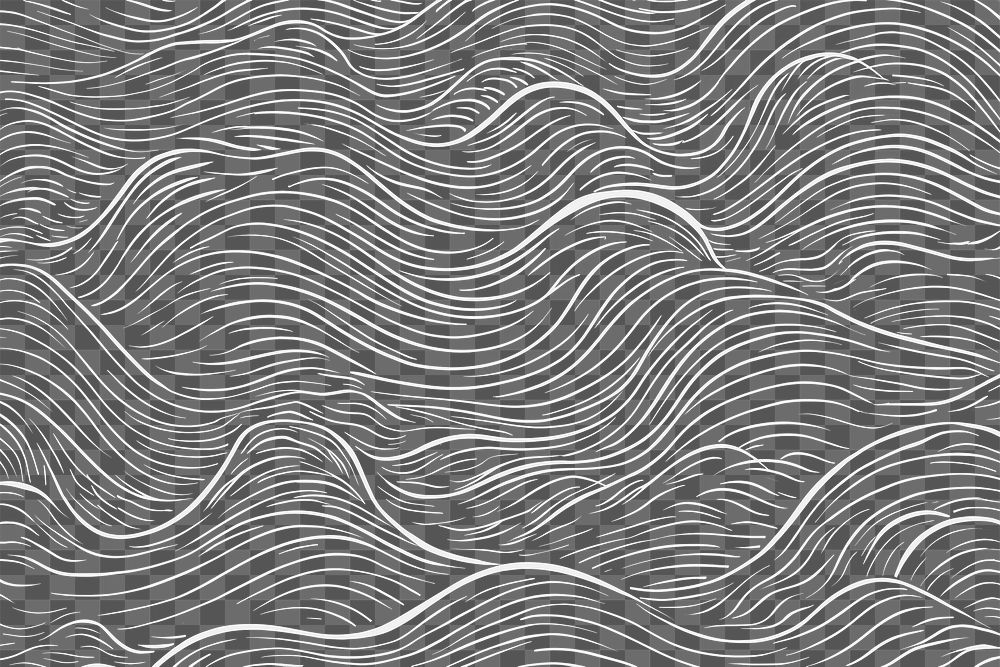 PNG black texture background with white crayon *ocean wave illustrations*, in the style of playful animation drawing, kids…