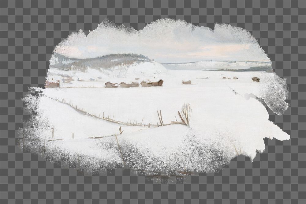 Winter landscape png illustration element, transparent background. Remixed from Väinö Hämäläinen artwork, by rawpixel.