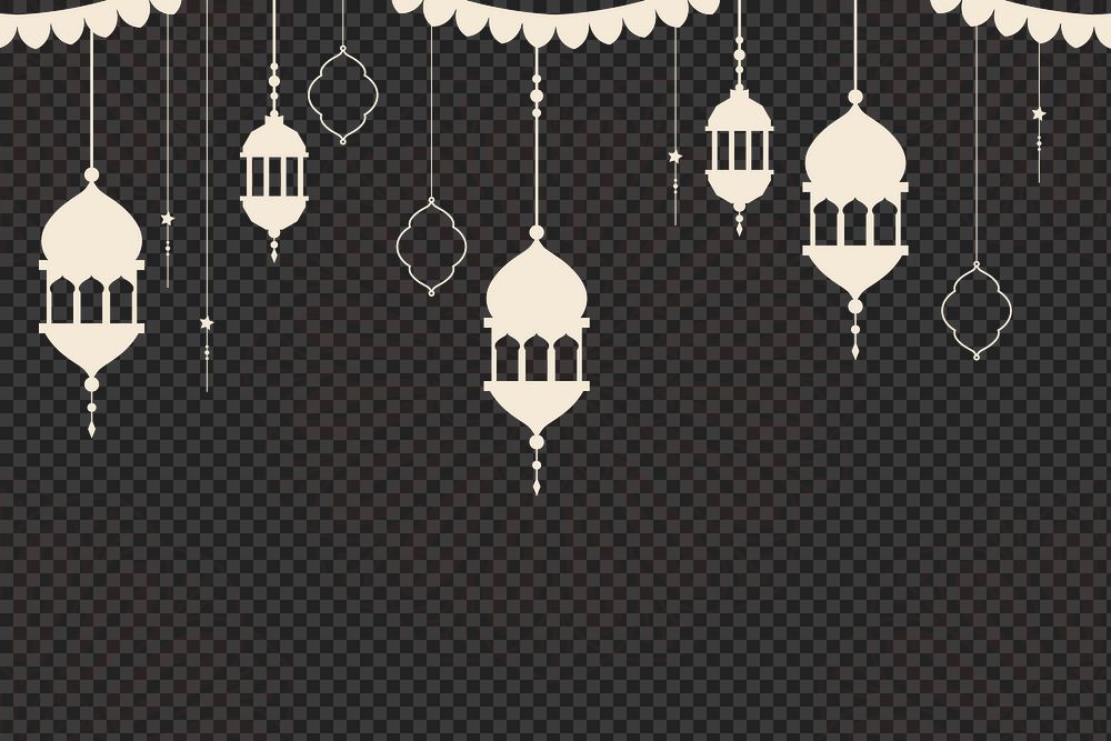 Png Islamic floral background with lantern decoration on transparent background