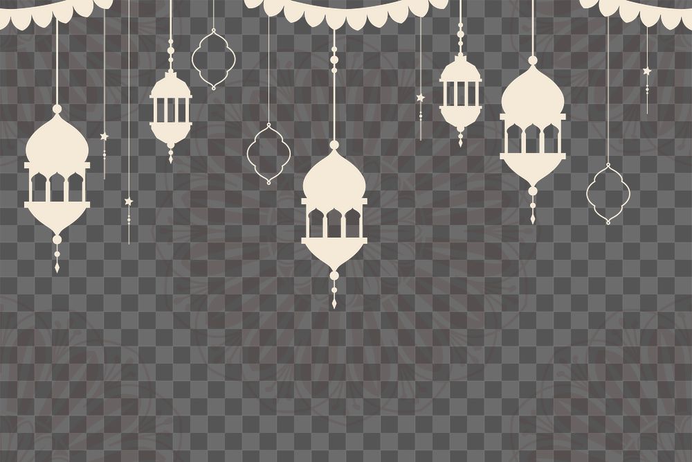 Png Islamic floral background with lantern decoration on transparent background