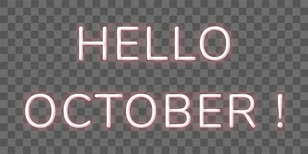 Glowing neon Hello October! png typography