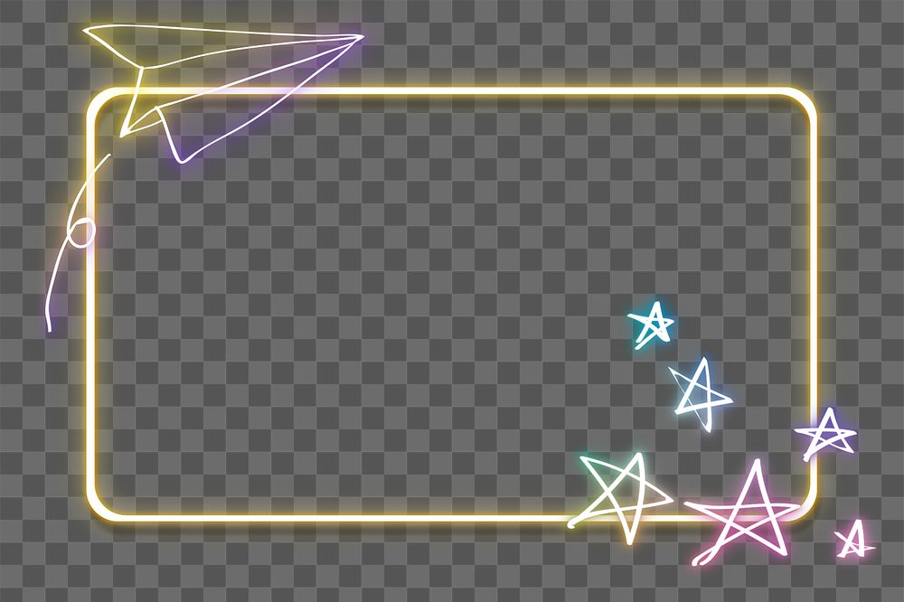 Neon frame png rainbow star paper plane doodle