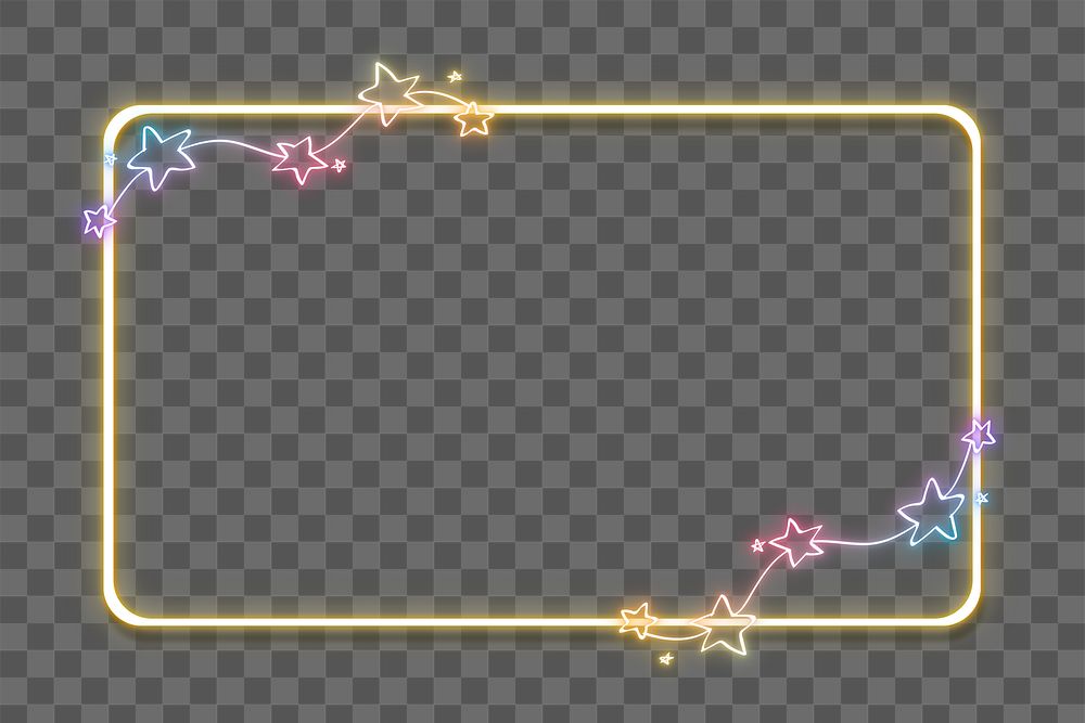 Neon png frame rainbow star doodle