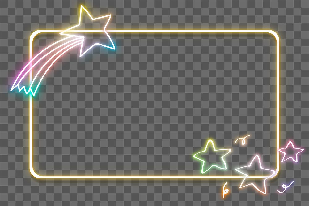 Neon png frame rainbow star comet doodle