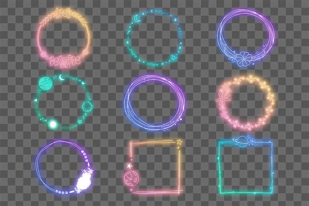 Png glowing neon gradient frame collection