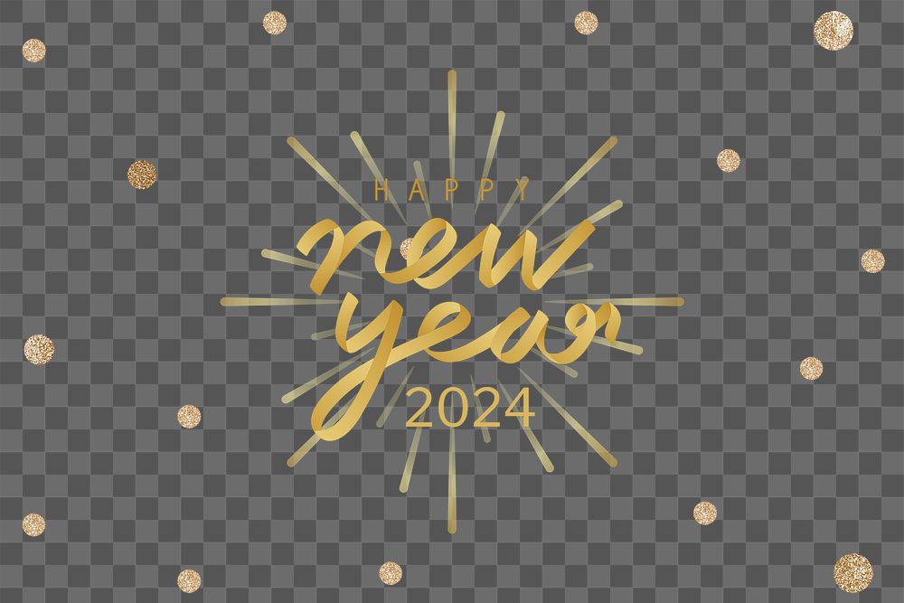 2024 png, gold new year text