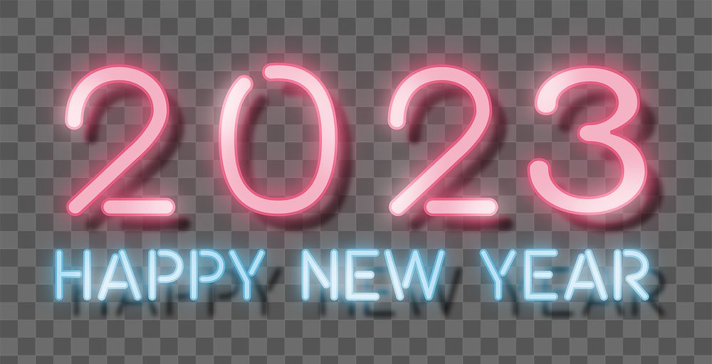 2023 pink neon png happy new year text