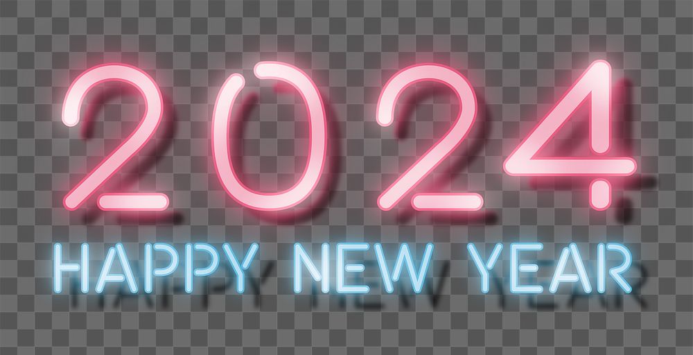 2024 pink neon png happy new year text