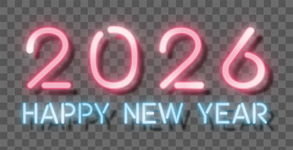 2026 pink neon png happy new year text