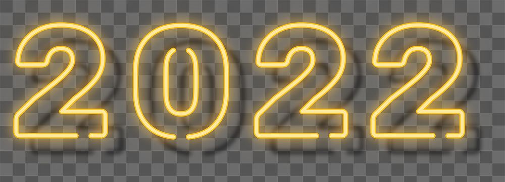 2022 png, yellow neon new year text