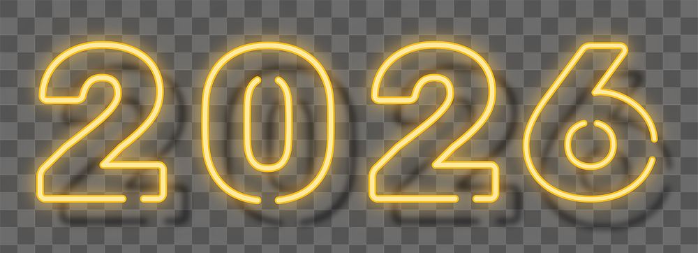 2026 png, yellow neon new year text