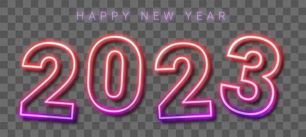 2023 pink neon png happy new year text