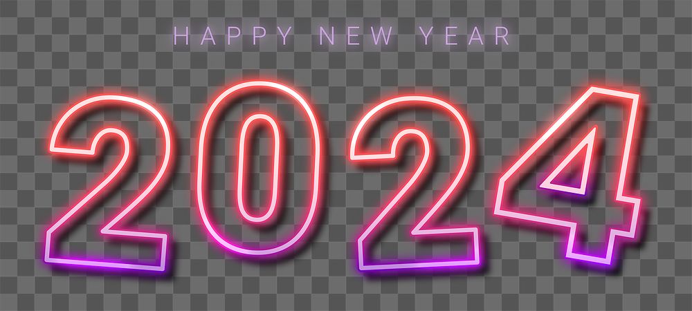 2024 pink neon png happy new year text