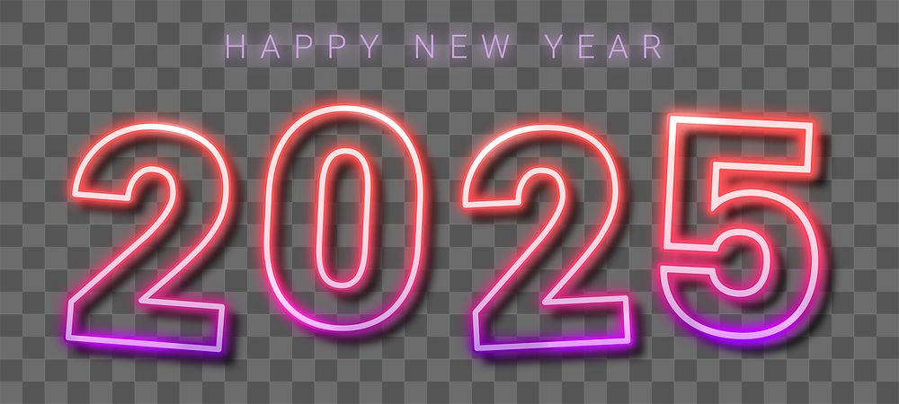 2025 pink neon png happy new year text