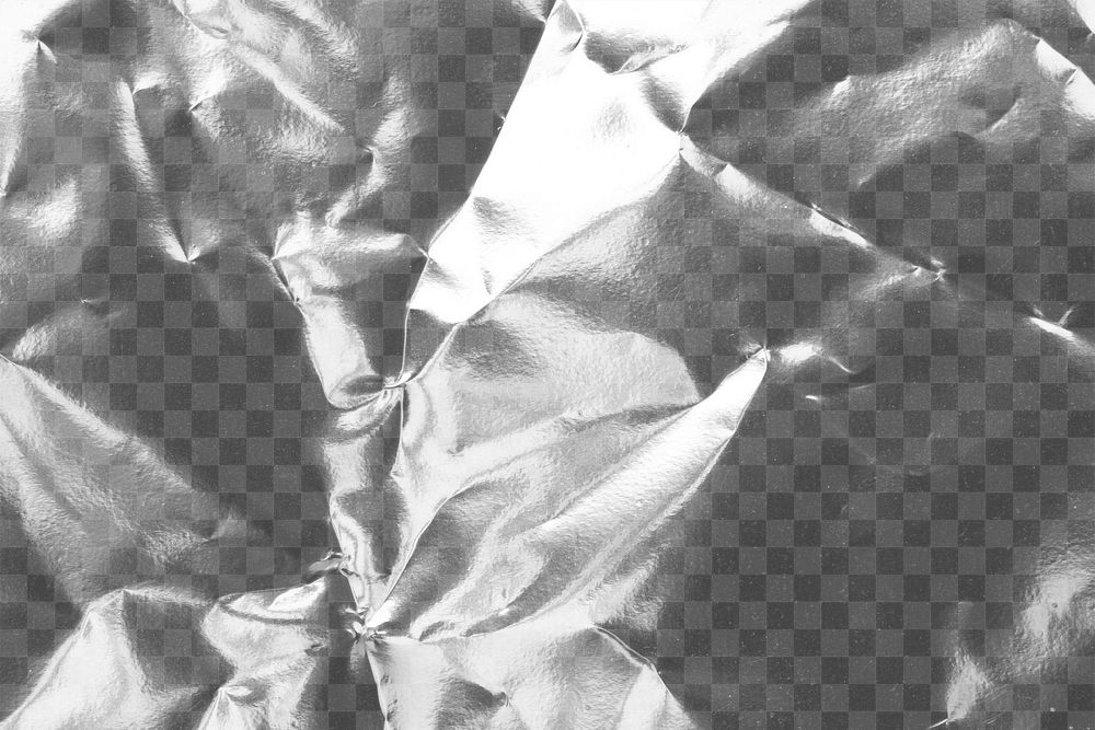 Silver foil png, wrinkled texture, transparent background