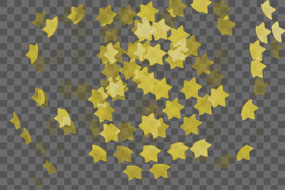 Gold glitter star png bokeh sequin confetti on transparent background