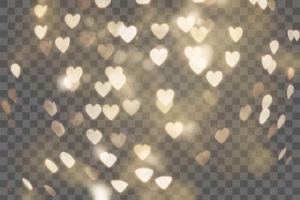 Gold heart glitter star png bokeh sequin confetti on transparent background