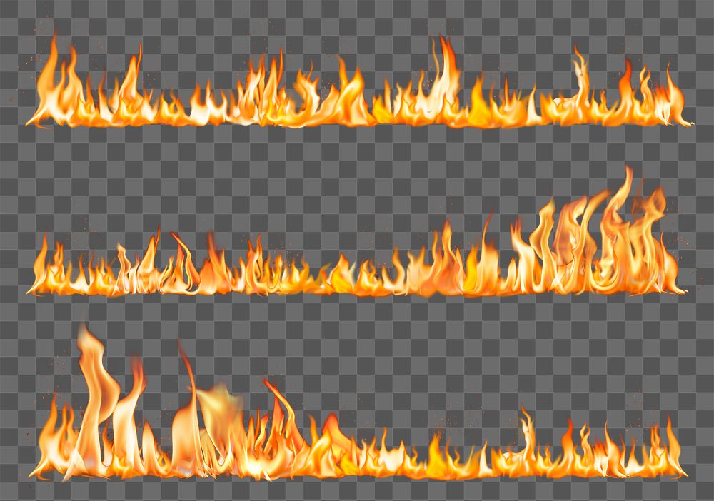 Flame png sticker, realistic border fire image set