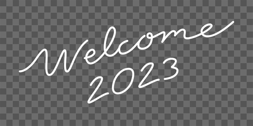New Year calligraphy png, white word sticker, welcome 2023, transparent background