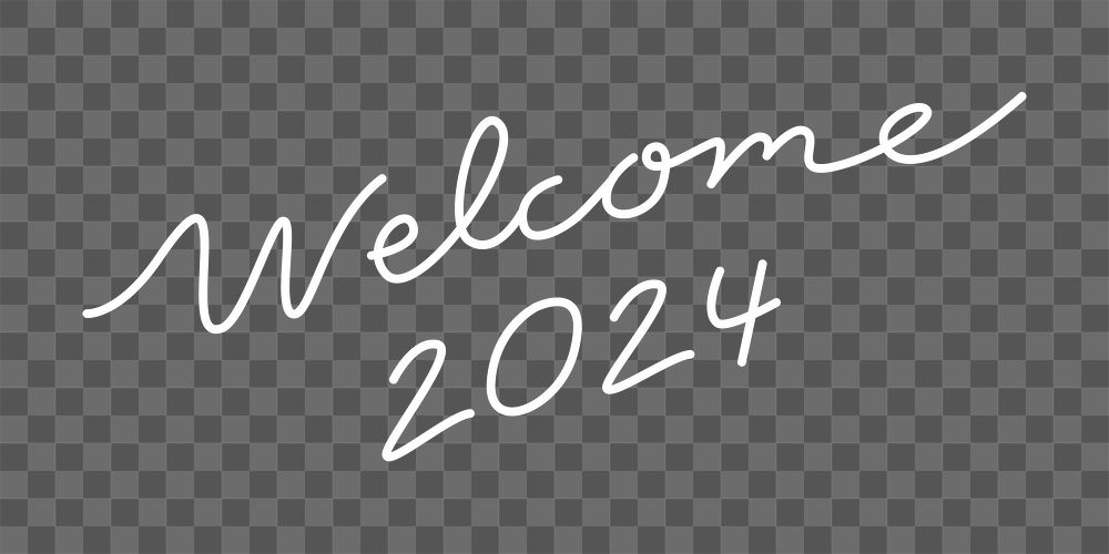 New Year calligraphy png, white word sticker, welcome 2024, transparent background