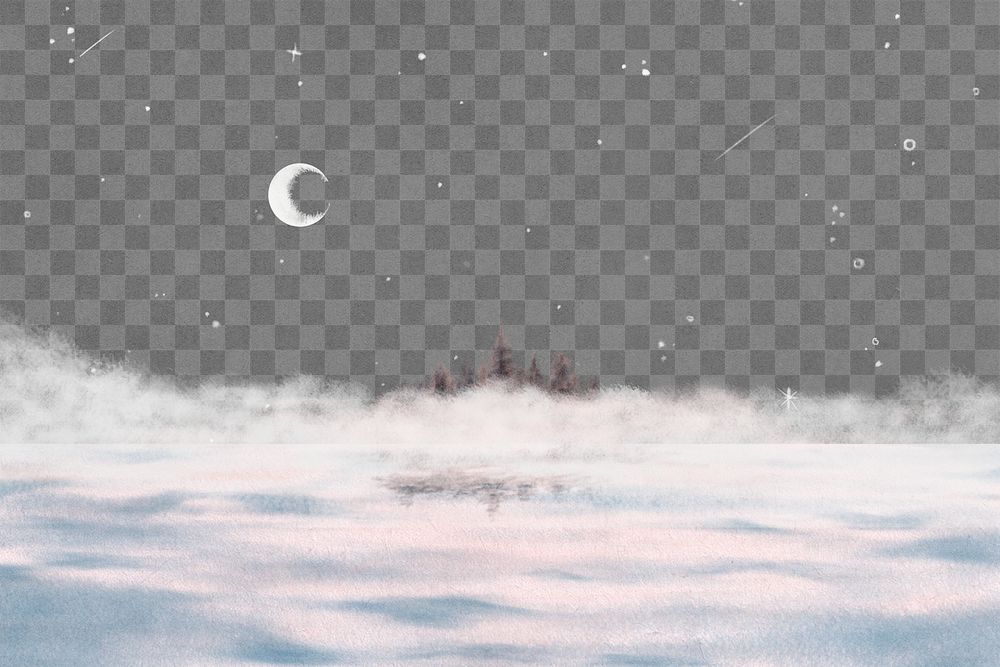 Night sky png clipart, moon and foggy lake, transparent background