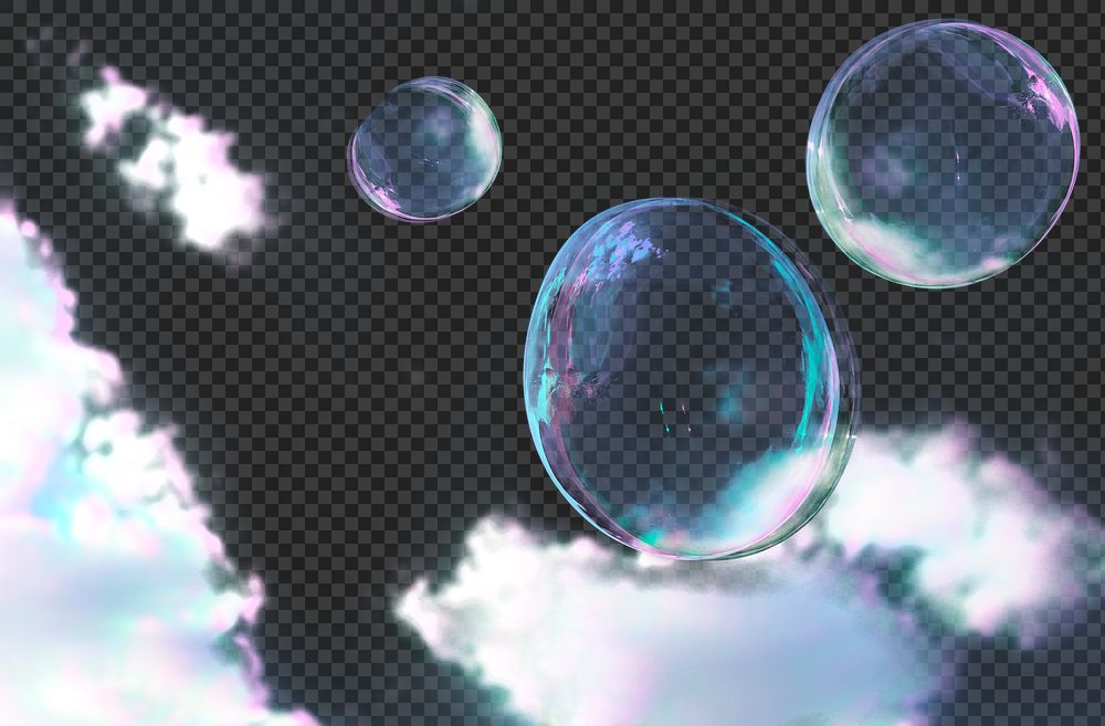Soap bubbles on a cloudy sky design element