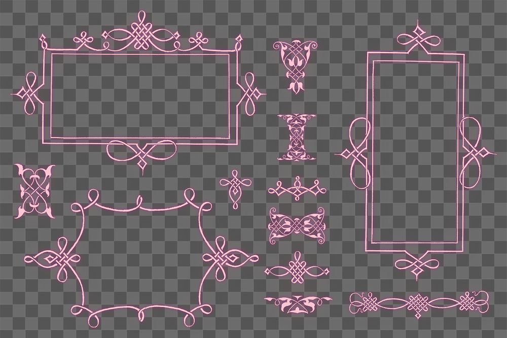 Pink filigree frame set png, remix from The Model Book of Calligraphy Joris Hoefnagel and Georg Bocskay