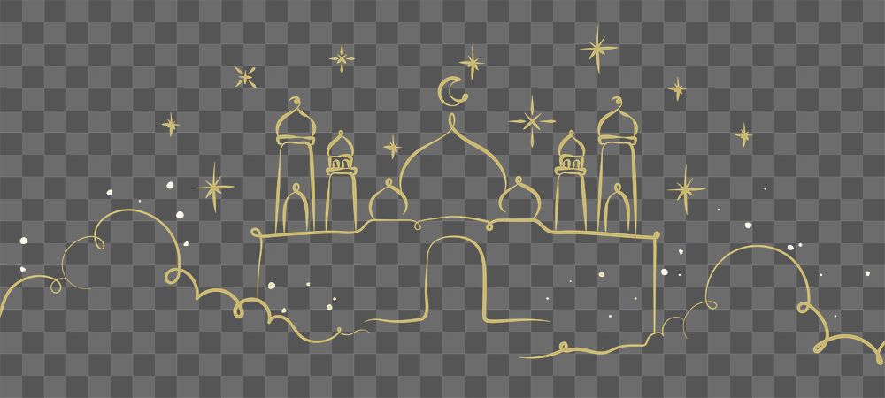 Png gold Islamic architecture in doodle style
