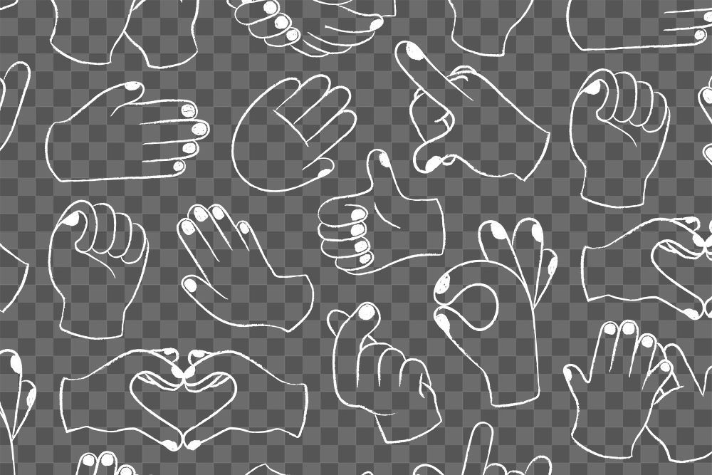 Hand sign png transparent background, doodle pattern in white