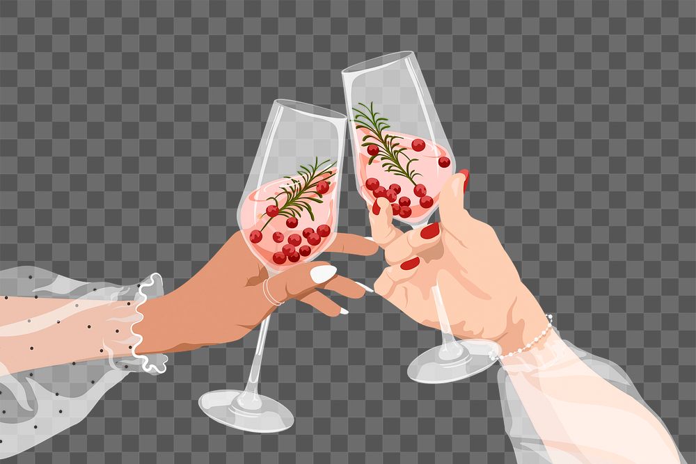 Party sticker png, women clinking wine glasses, celebration illustration design