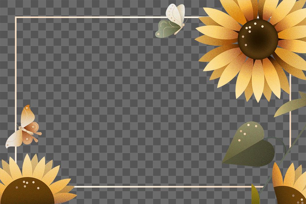 Png sunflower, gold frame transparent, botanical sticker illustration