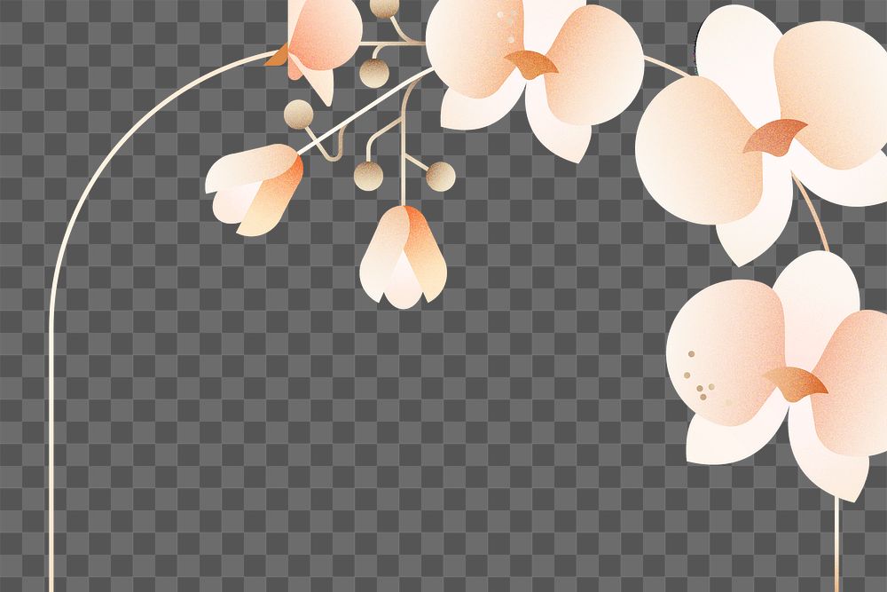 Pink orchids frame png, aesthetic botanical sticker design, transparent background