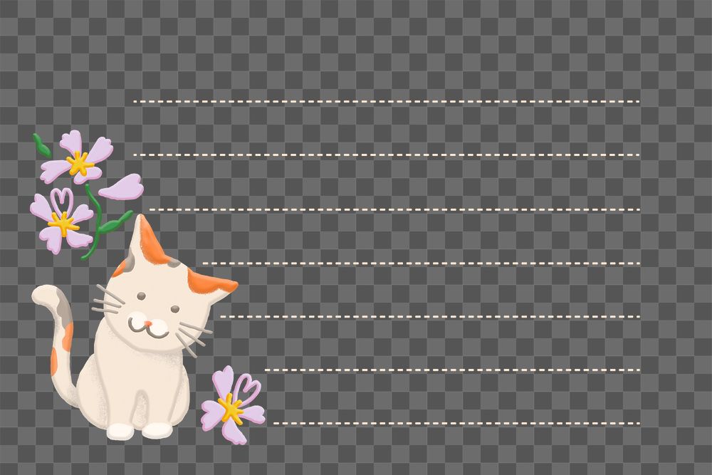 Cute png cat doodle memo frame, transparent 