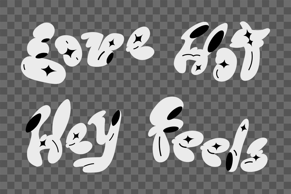 Funky bold word sticker png typography set