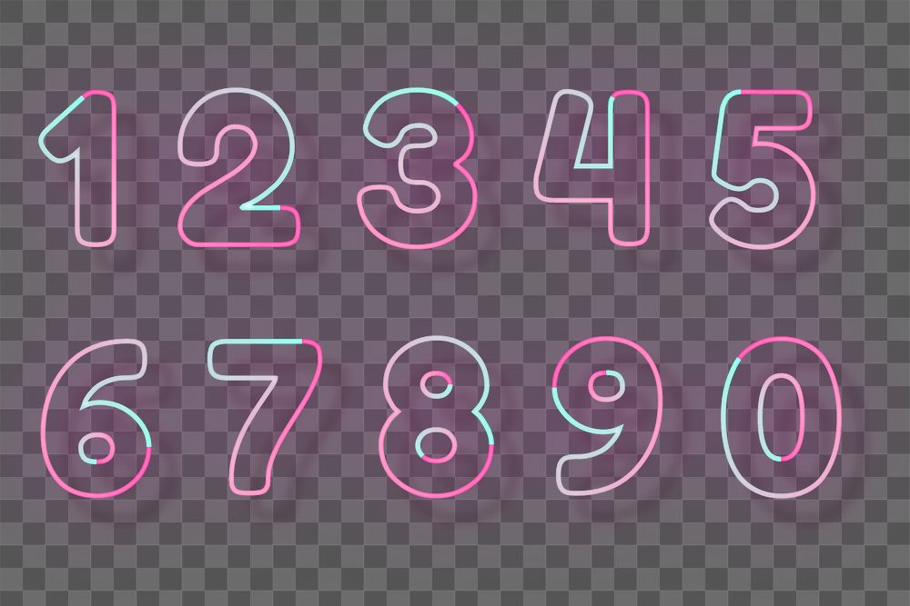 Pink neon font png number typography word art