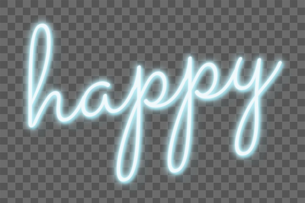 Blue happy neon word transparent png