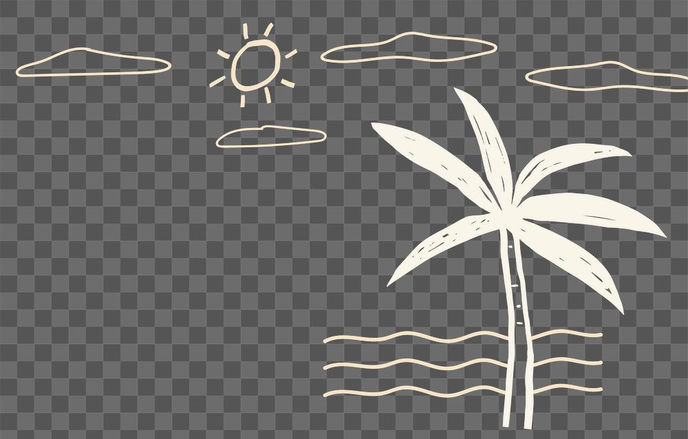 Png summer beach with palm tree doodle clipart