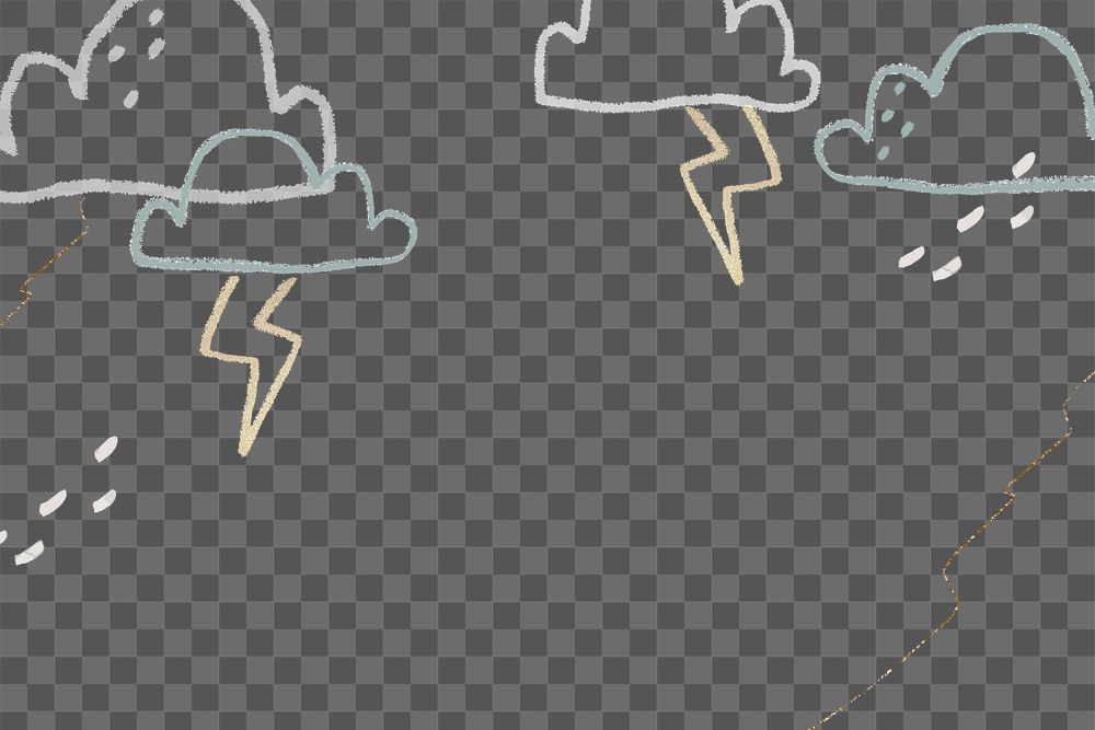 Thunder png border background rainy weather doodle illustration
