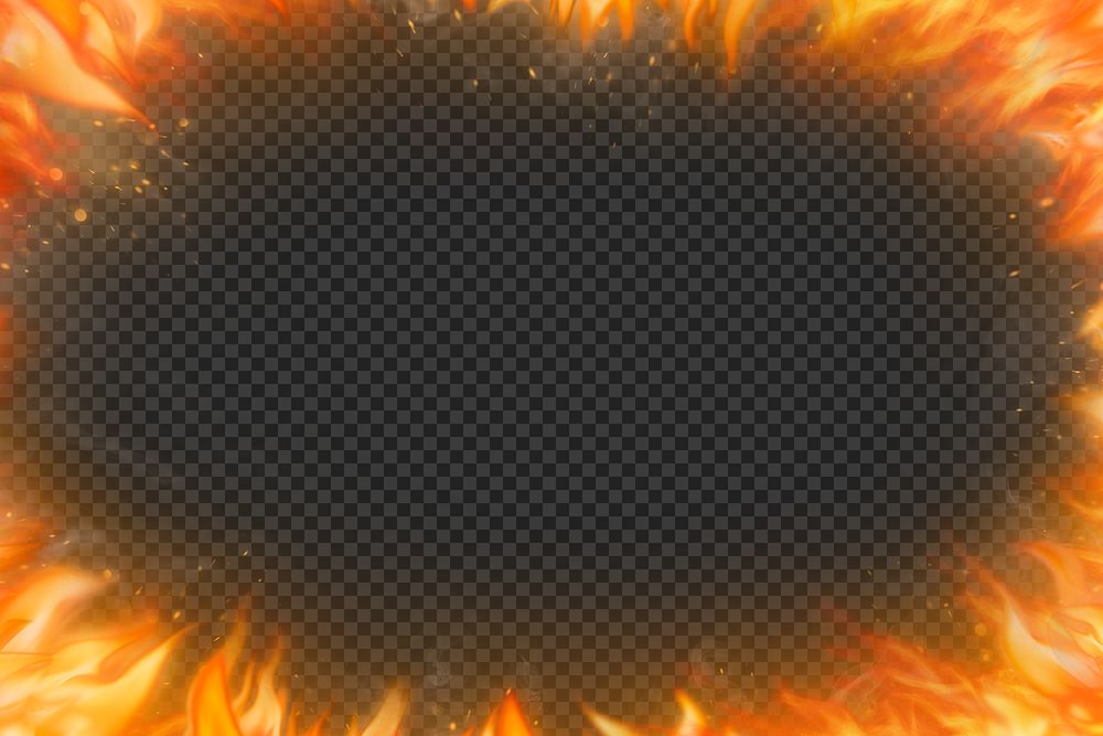 Flame png frame, orange realistic fire transparent image